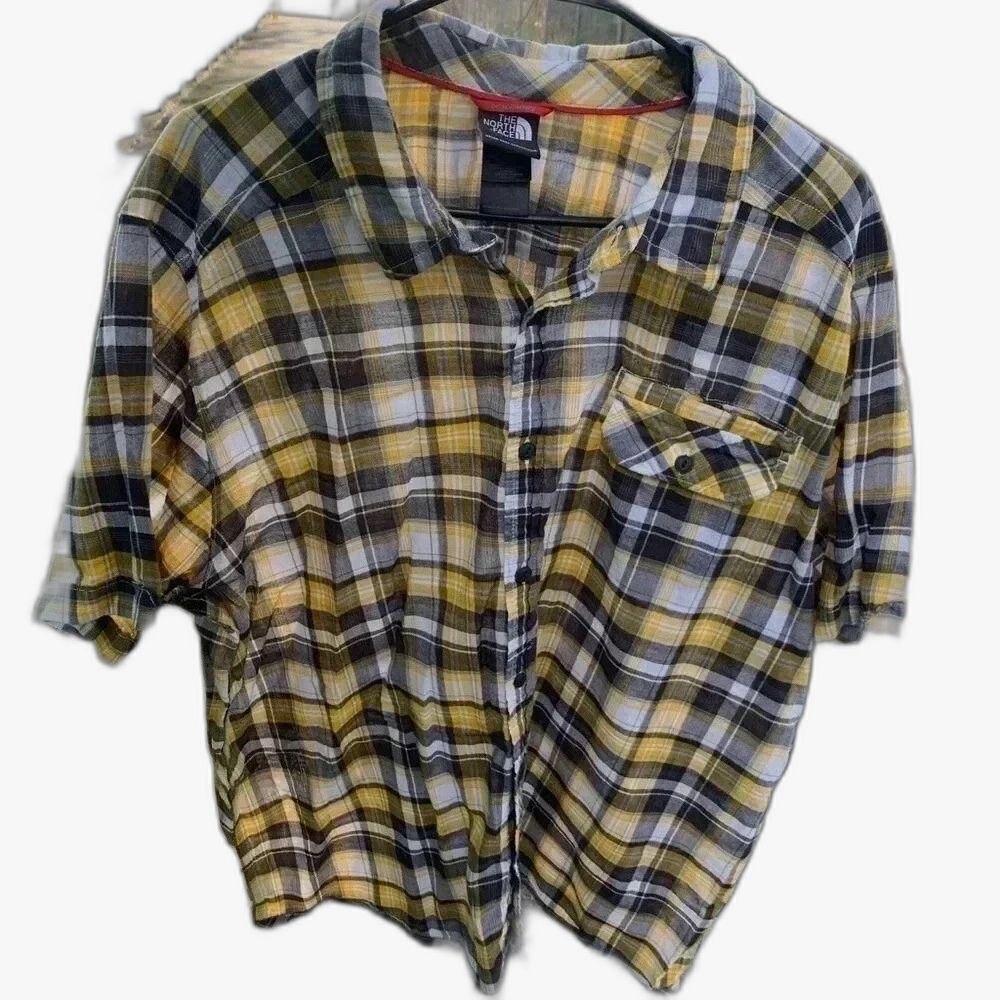 The North Face Button Up Shirt Mens Yellow Plaid
